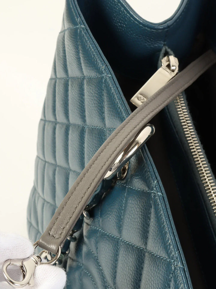 Chanel Around 2013 Made Caviar Skin Cc Mark Stitch Chain Tote Bag Indigo Blue