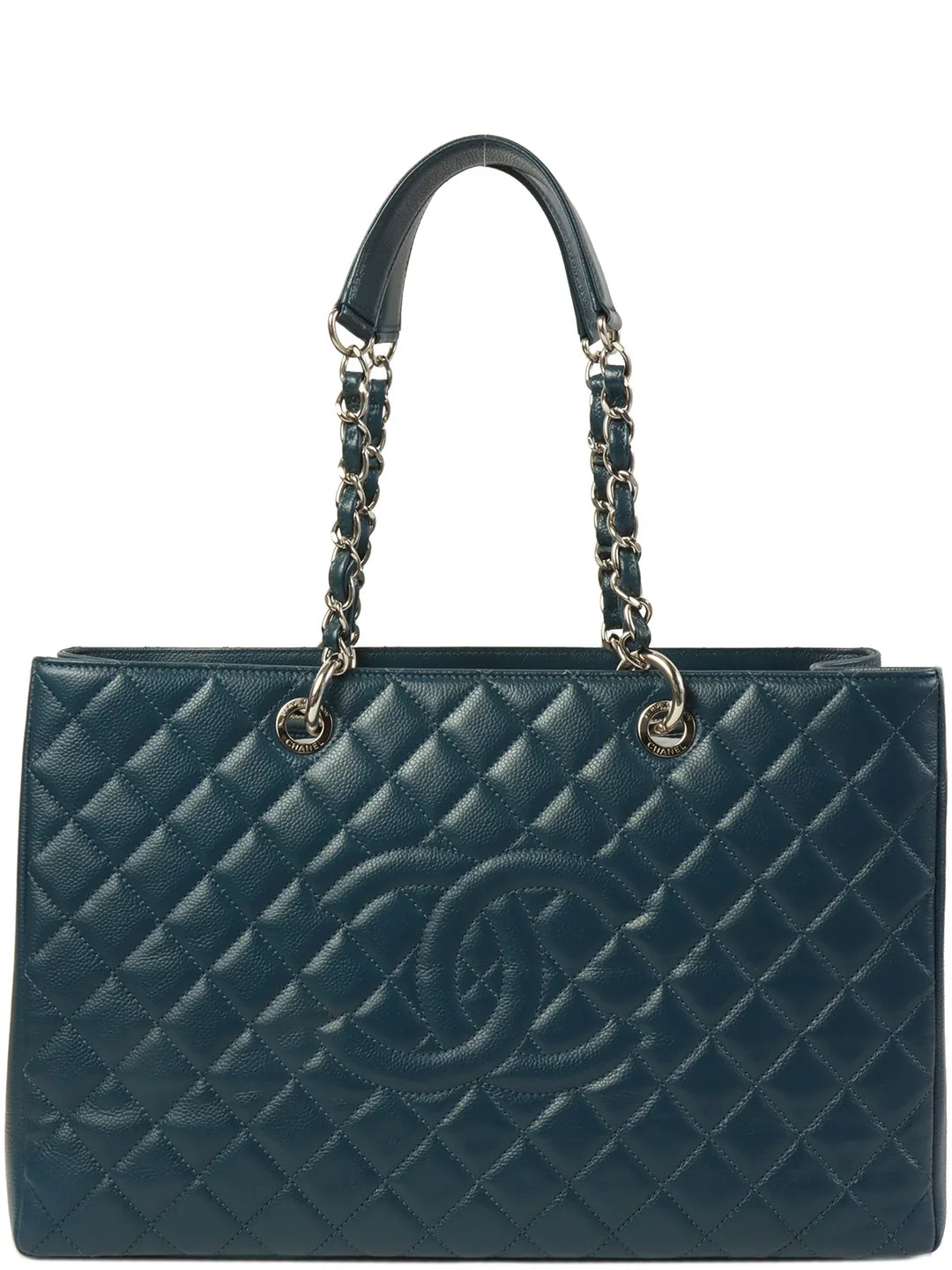 Chanel Around 2013 Made Caviar Skin Cc Mark Stitch Chain Tote Bag Indigo Blue