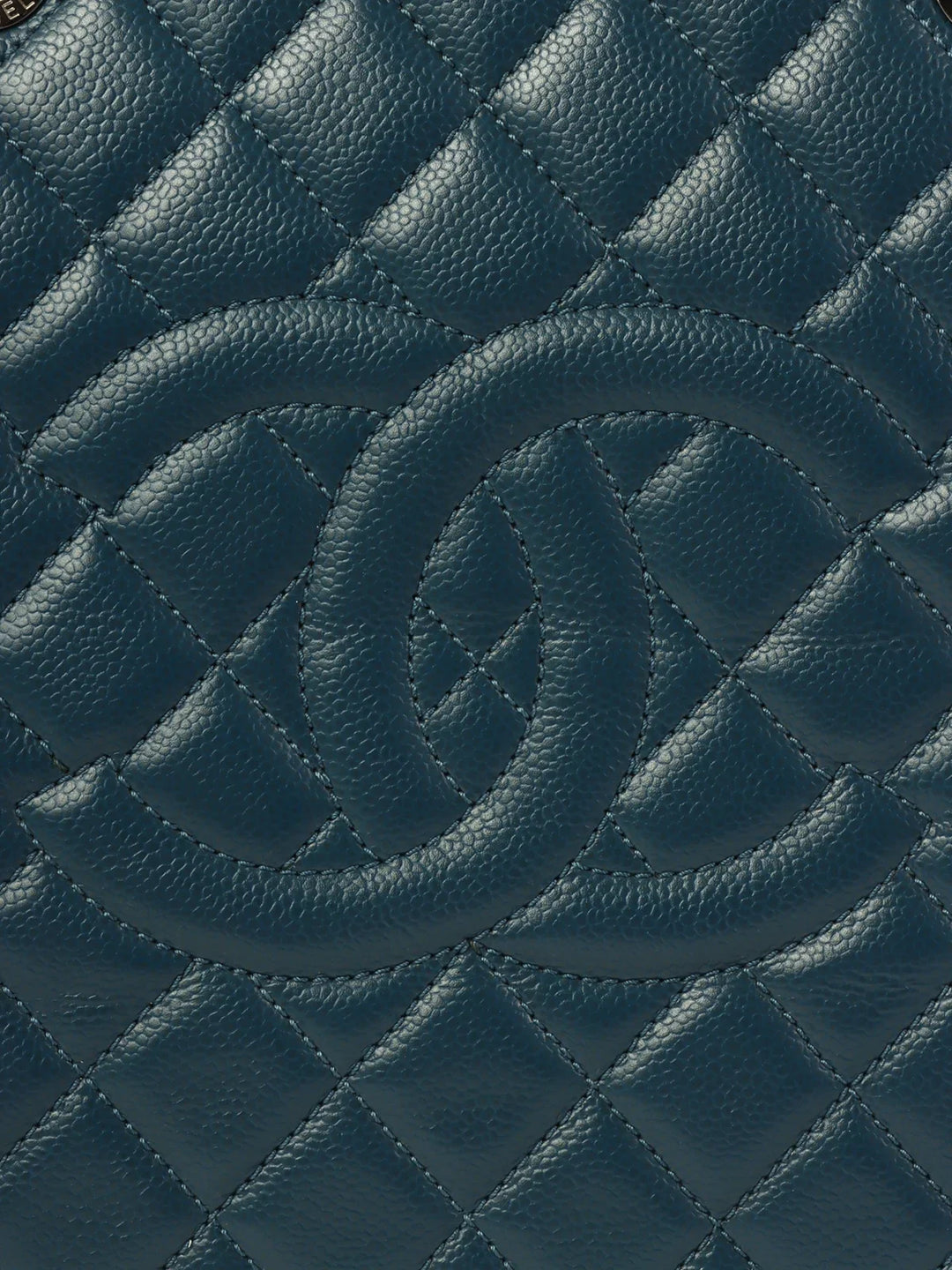 Chanel Around 2013 Made Caviar Skin Cc Mark Stitch Chain Tote Bag Indigo Blue