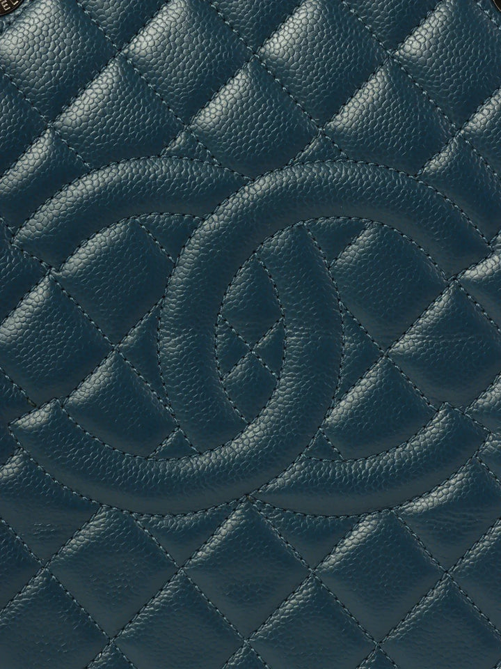 Chanel Around 2013 Made Caviar Skin Cc Mark Stitch Chain Tote Bag Indigo Blue