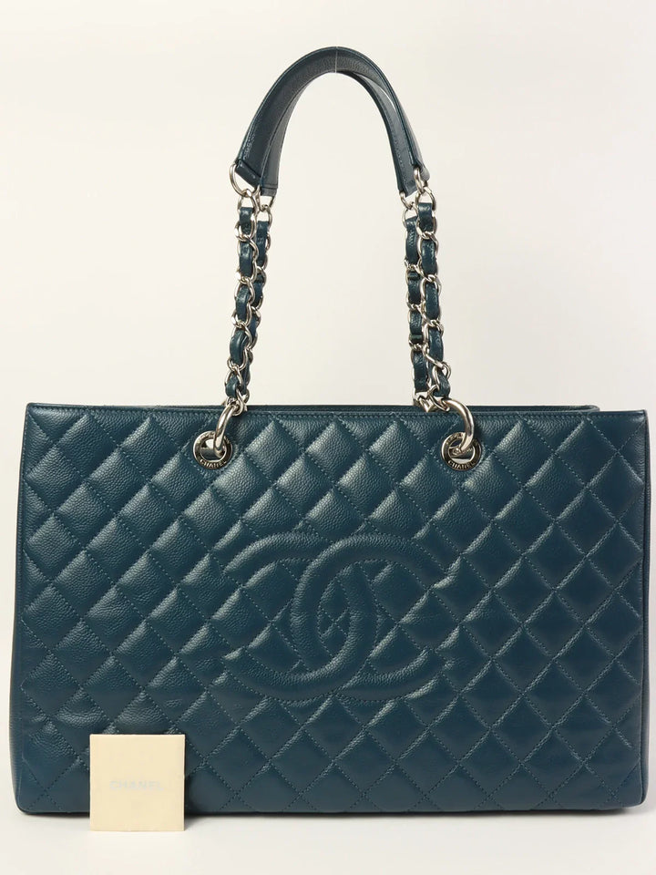 Chanel Around 2013 Made Caviar Skin Cc Mark Stitch Chain Tote Bag Indigo Blue