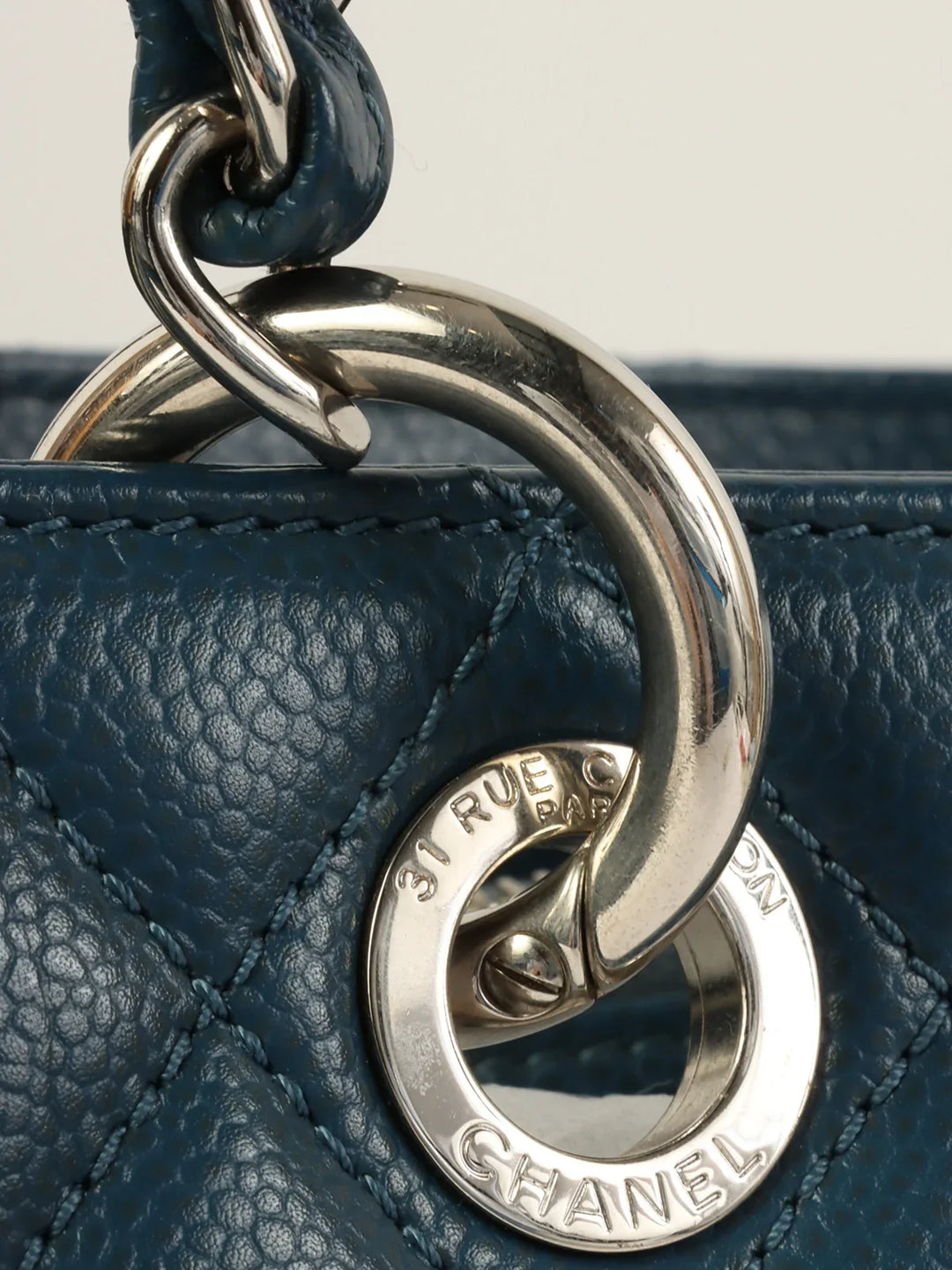 Chanel Around 2013 Made Caviar Skin Cc Mark Stitch Chain Tote Bag Indigo Blue