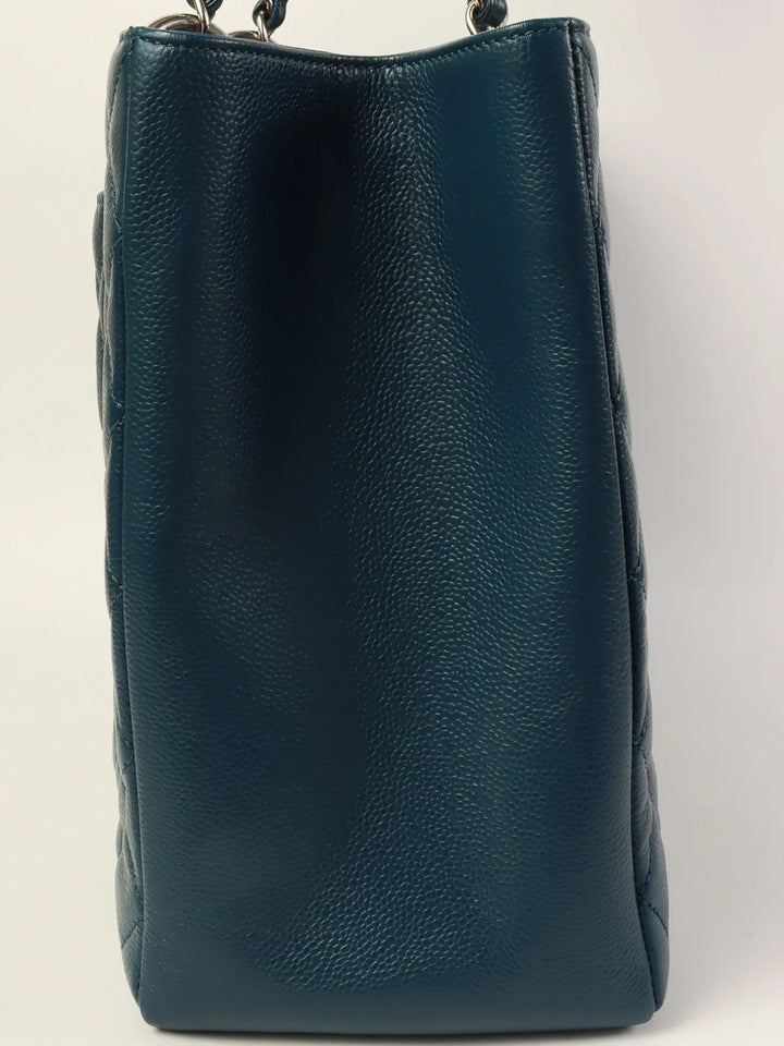 Chanel Around 2013 Made Caviar Skin Cc Mark Stitch Chain Tote Bag Indigo Blue