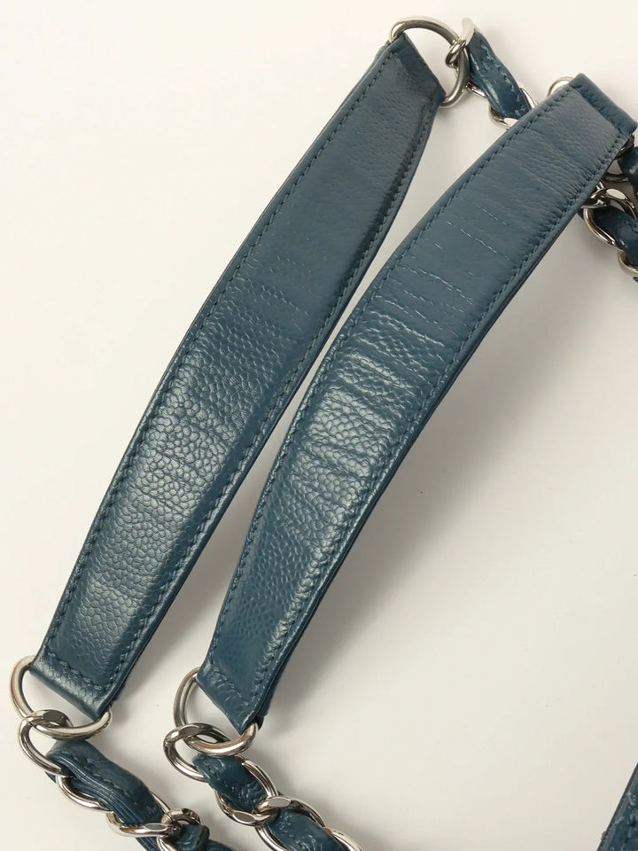 Chanel Around 2013 Made Caviar Skin Cc Mark Stitch Chain Tote Bag Indigo Blue