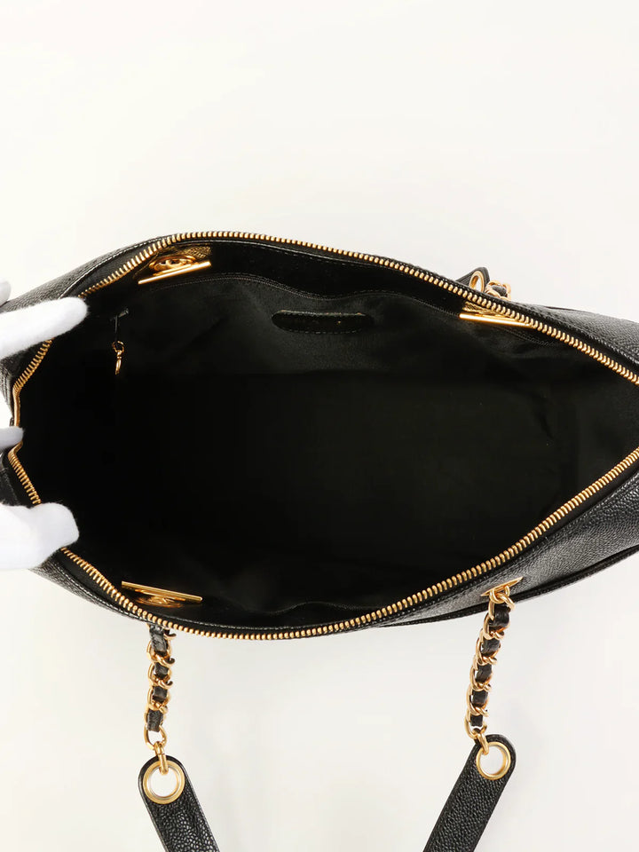 Chanel Around 1998 Made Caviar Skin Cc Mark Stitch Chain Tote Bag Black