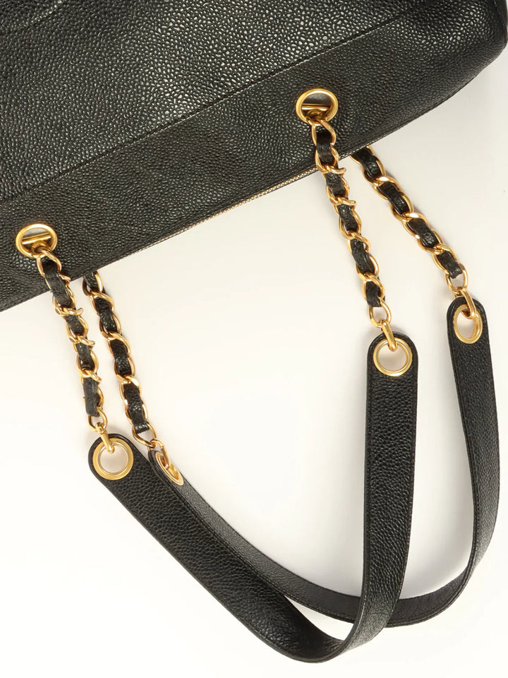 Chanel Around 1998 Made Caviar Skin Cc Mark Stitch Chain Tote Bag Black