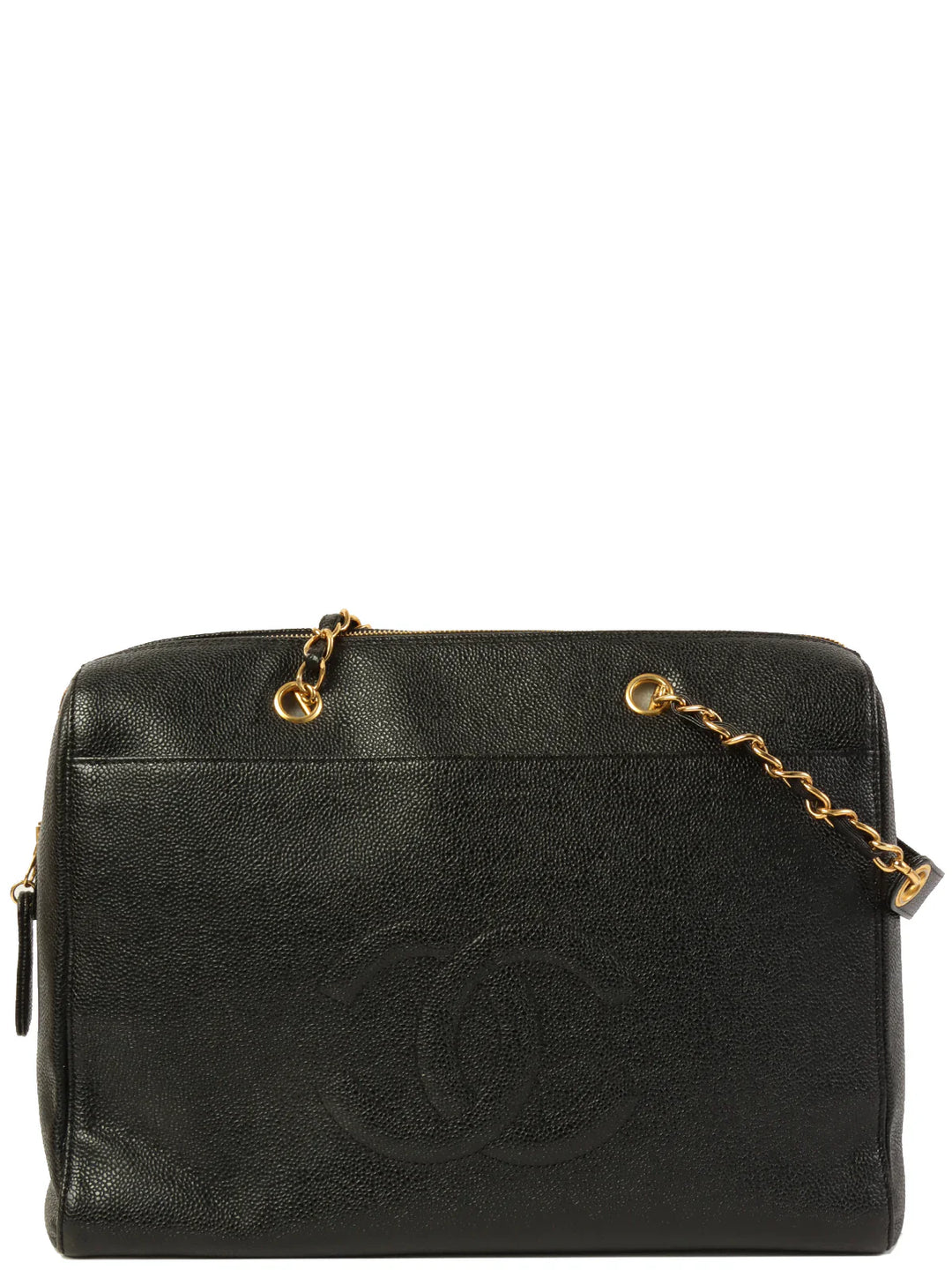 Chanel Around 1998 Made Caviar Skin Cc Mark Stitch Chain Tote Bag Black