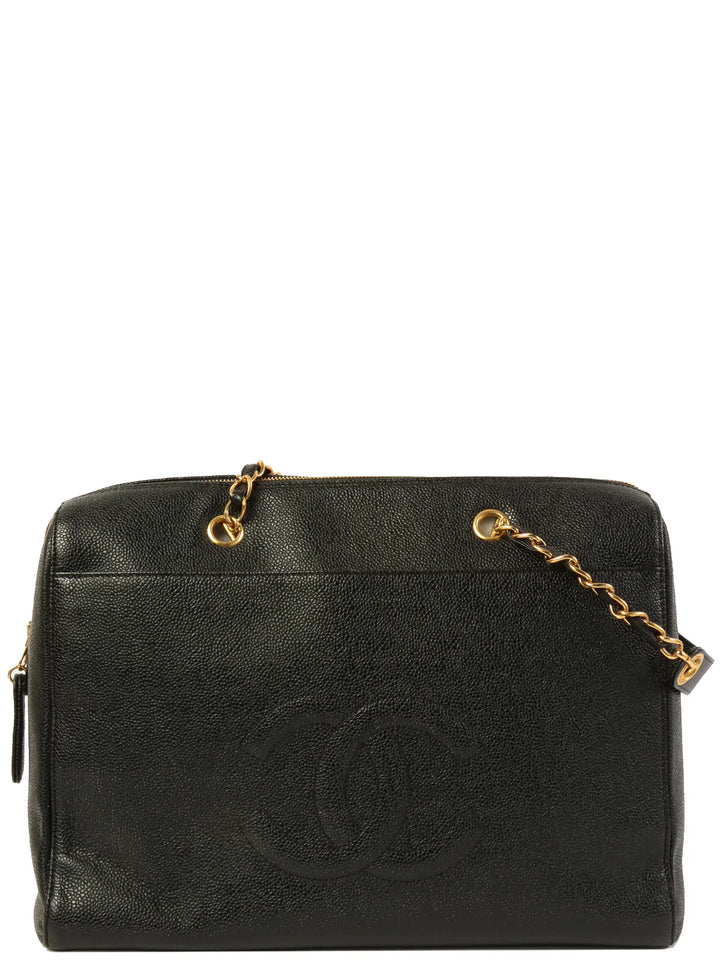Chanel Around 1998 Made Caviar Skin Cc Mark Stitch Chain Tote Bag Black