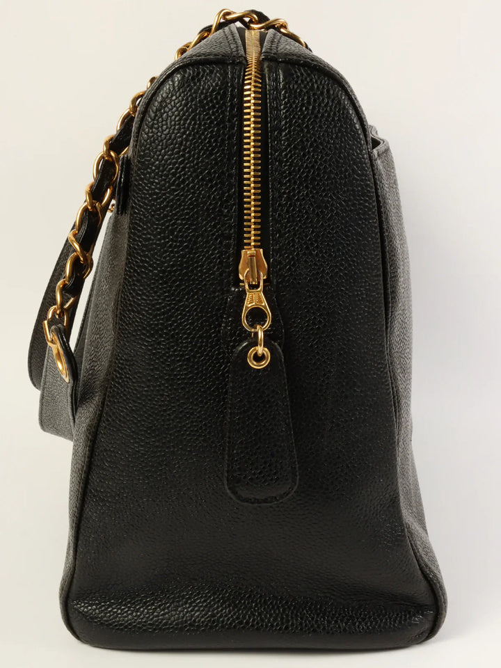 Chanel Around 1998 Made Caviar Skin Cc Mark Stitch Chain Tote Bag Black