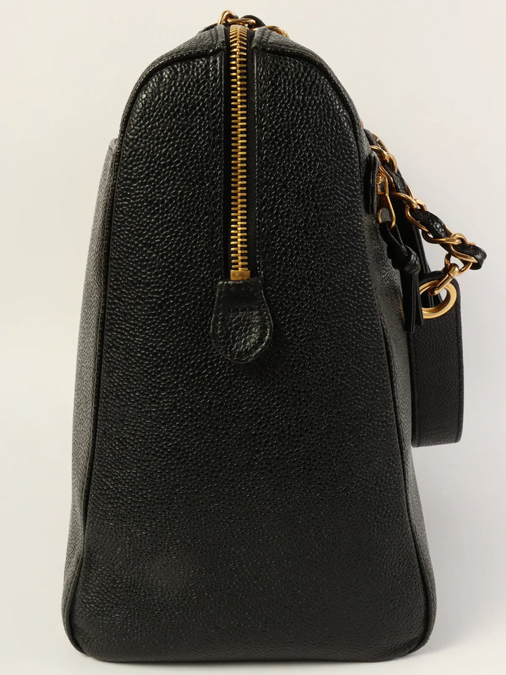 Chanel Around 1998 Made Caviar Skin Cc Mark Stitch Chain Tote Bag Black