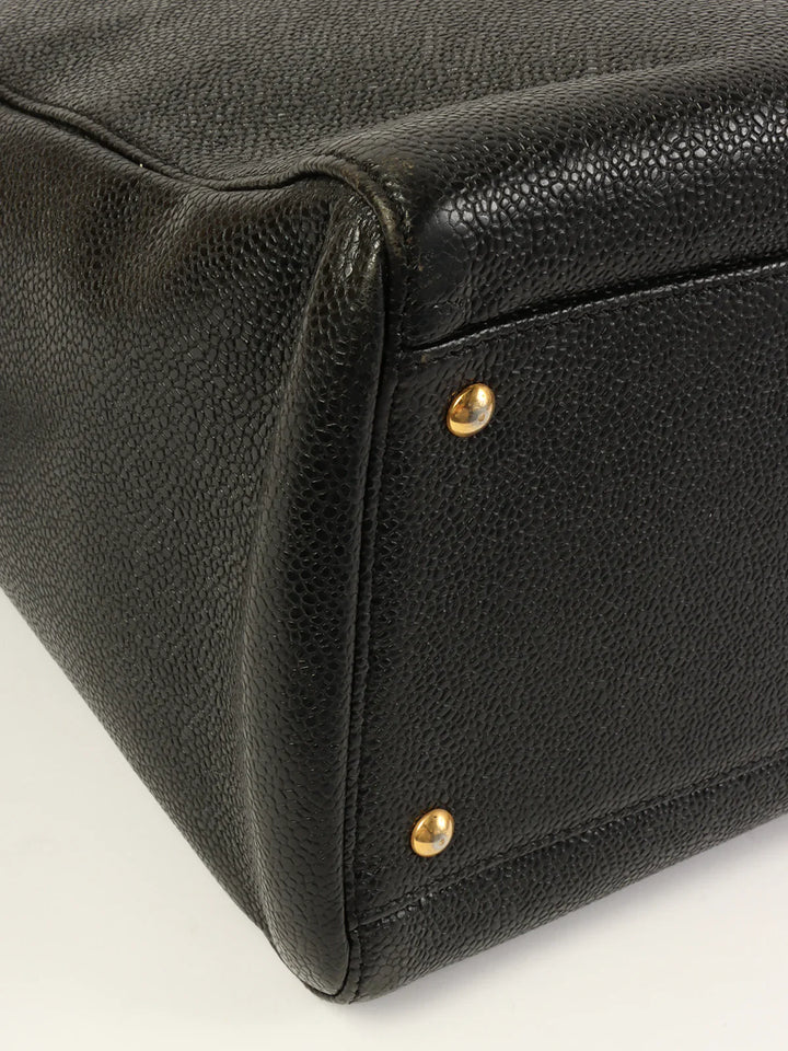 Chanel Around 1998 Made Caviar Skin Cc Mark Stitch Chain Tote Bag Black
