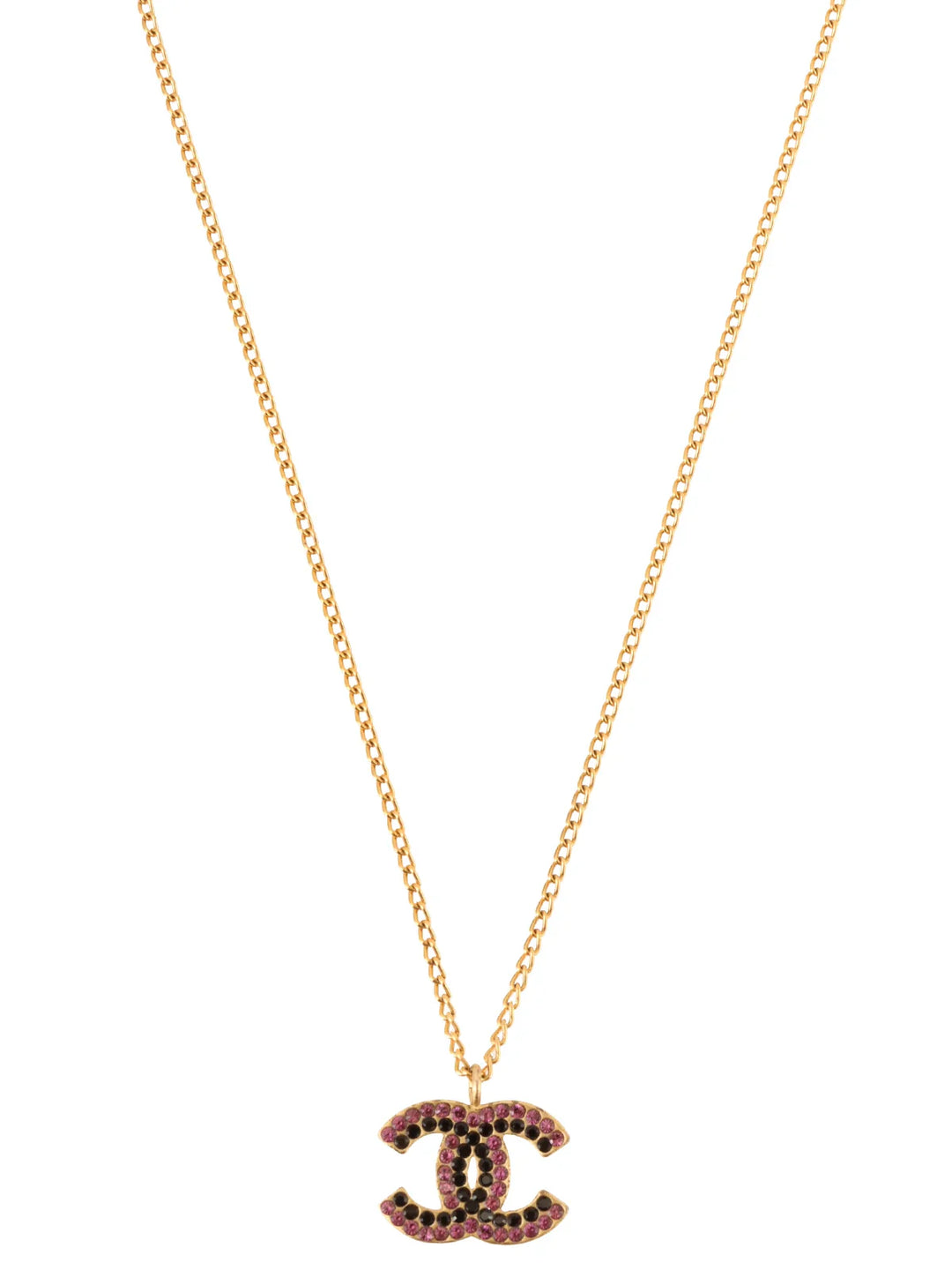 Chanel 2002 Made Rhinestone Cc Mark Plate Necklace Gold/Purple/Black