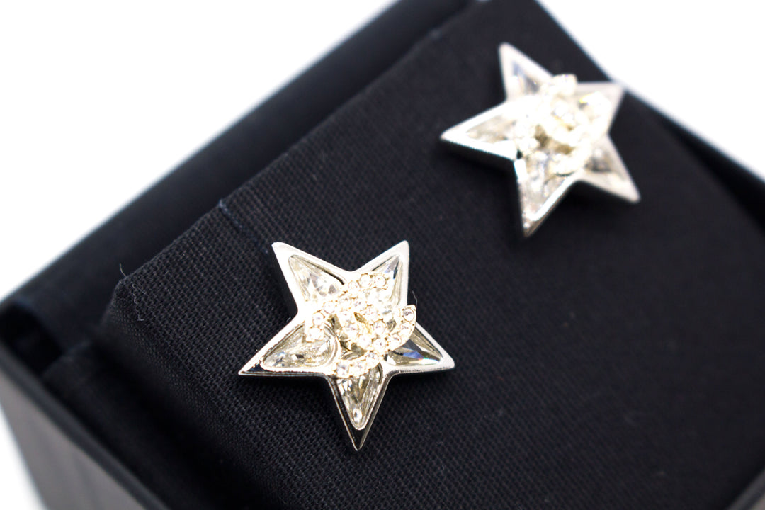 Top Quality Chanel Star With CC Crystal Logo  N0032 / Silver Metal 2CMX2CM Earrings