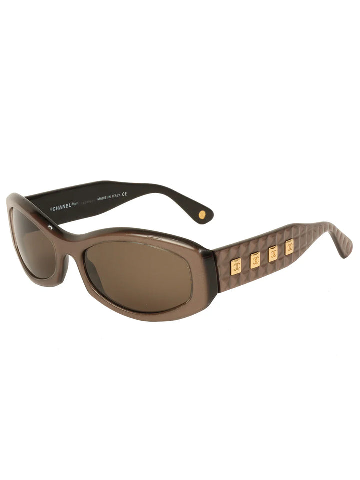 Chanel Side Square Cc Mark Plate Sunglasses Metallic Brown