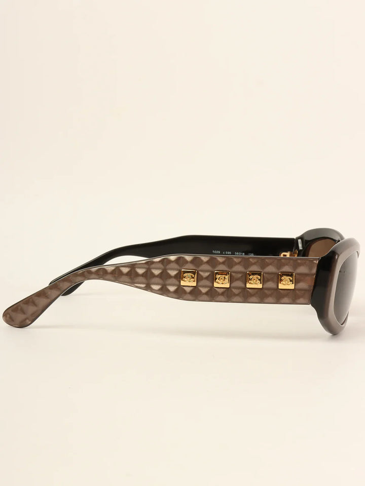 Chanel Side Square Cc Mark Plate Sunglasses Metallic Brown