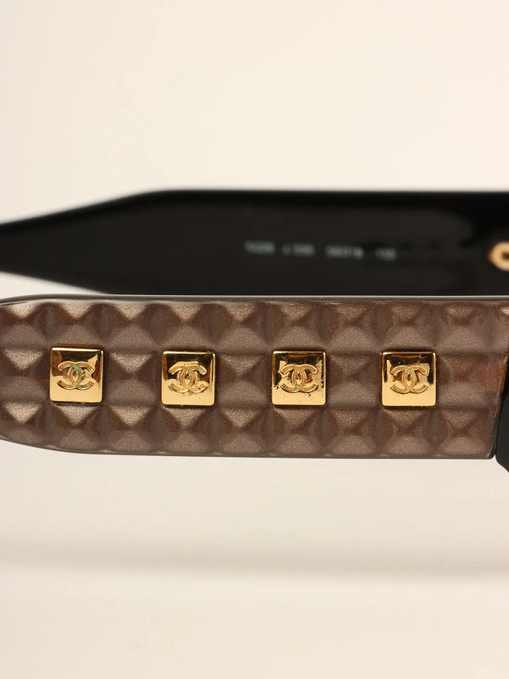 Chanel Side Square Cc Mark Plate Sunglasses Metallic Brown