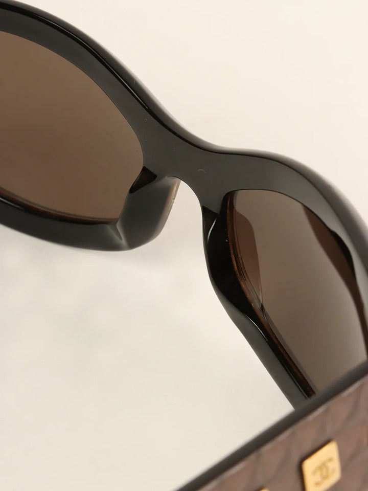 Chanel Side Square Cc Mark Plate Sunglasses Metallic Brown