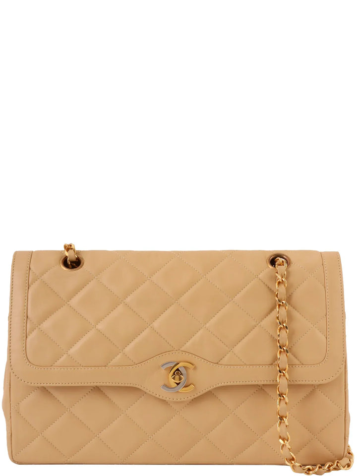 Chanel Around 1992 Made Paris Limited Design New Turn-Lock Chain Bag Beige