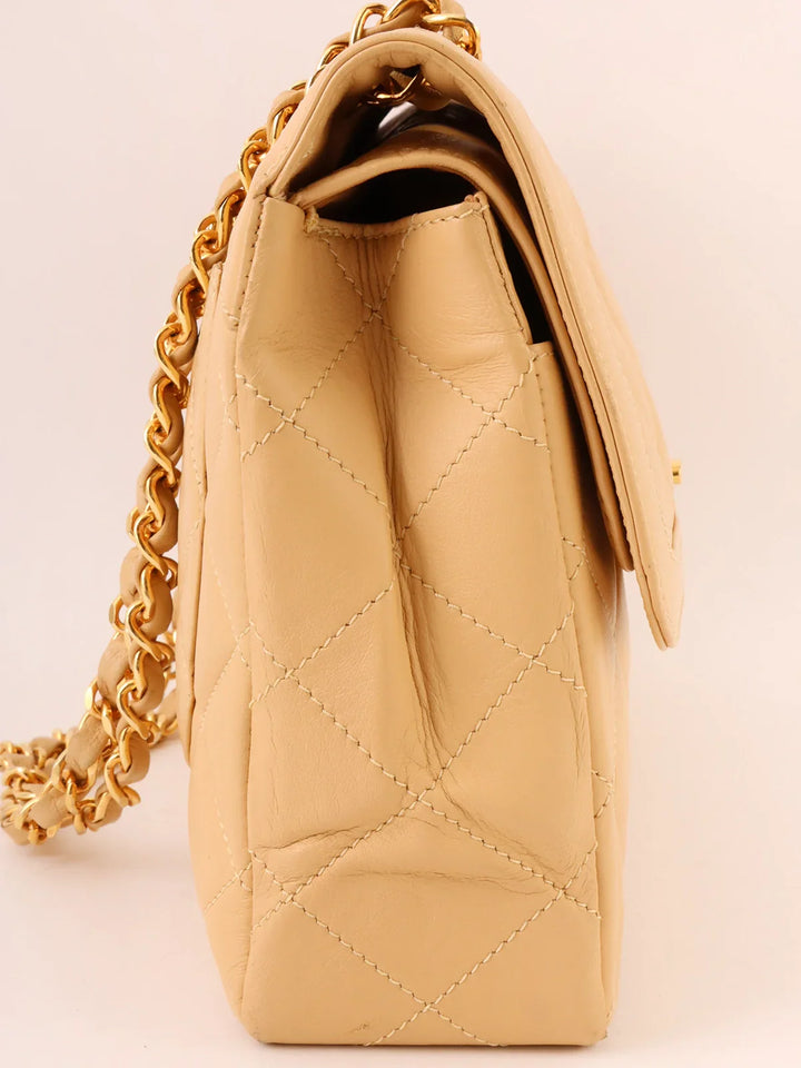 Chanel Around 1992 Made Paris Limited Design New Turn-Lock Chain Bag Beige