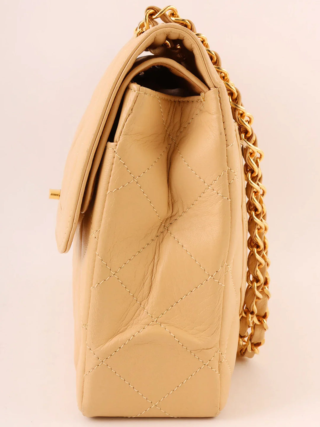 Chanel Around 1992 Made Paris Limited Design New Turn-Lock Chain Bag Beige