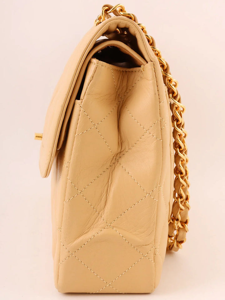 Chanel Around 1992 Made Paris Limited Design New Turn-Lock Chain Bag Beige