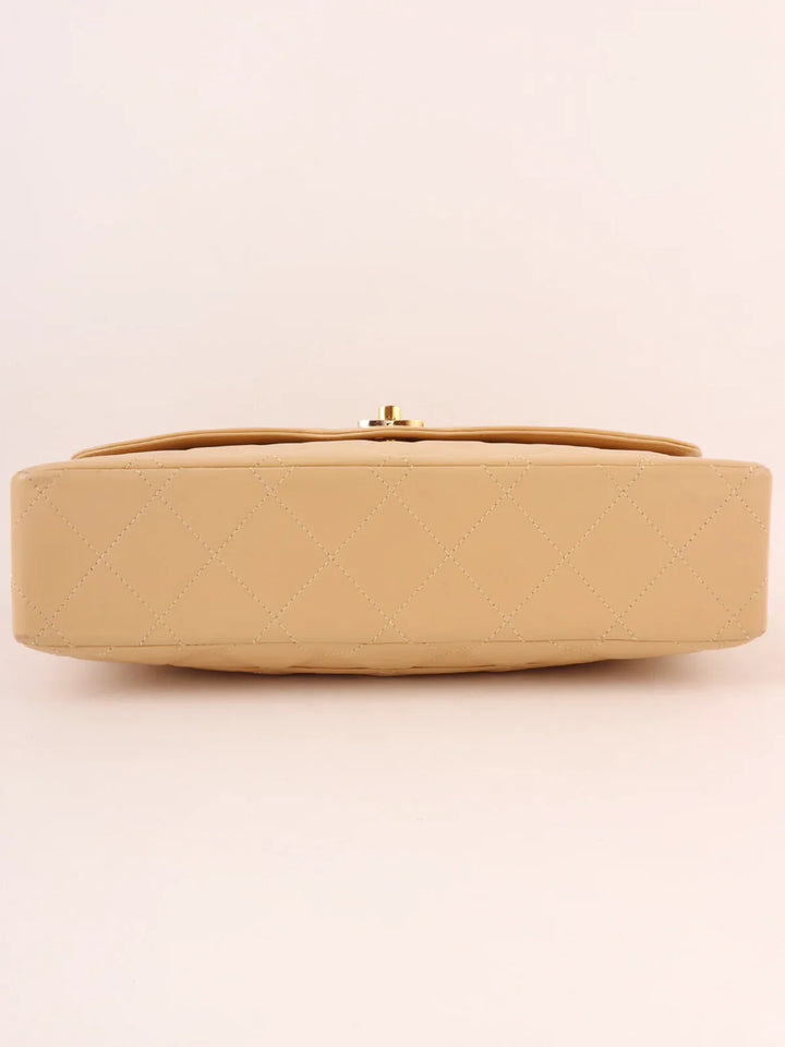 Chanel Around 1992 Made Paris Limited Design New Turn-Lock Chain Bag Beige