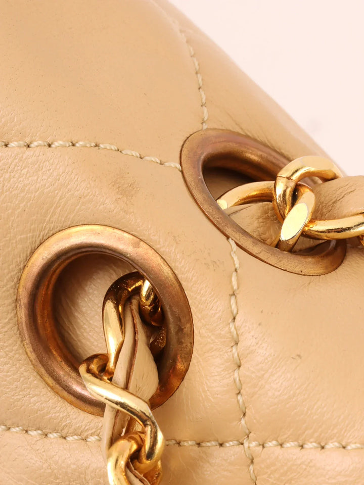 Chanel Around 1992 Made Paris Limited Design New Turn-Lock Chain Bag Beige