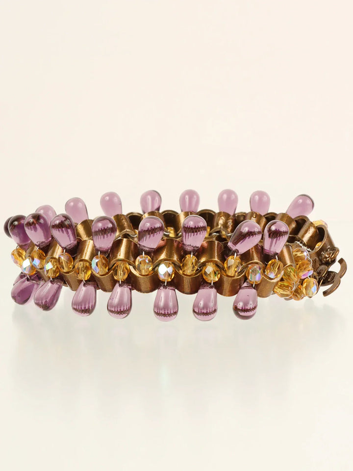 Chanel 1997 Made Color Stone Cc Mark Plate Braclet Purple/Yellow