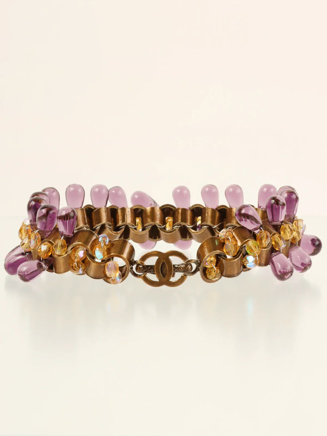 Chanel 1997 Made Color Stone Cc Mark Plate Braclet Purple/Yellow