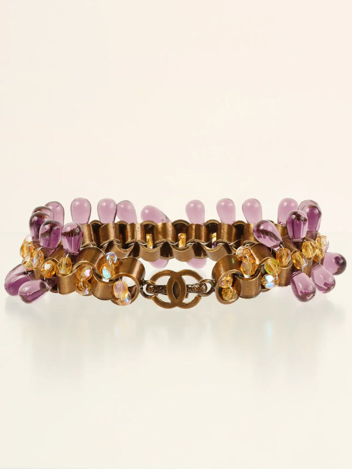 Chanel 1997 Made Color Stone Cc Mark Plate Braclet Purple/Yellow