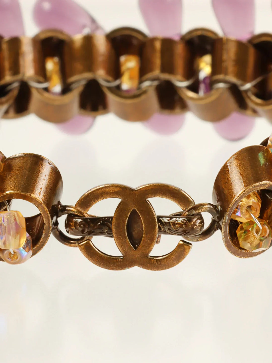 Chanel 1997 Made Color Stone Cc Mark Plate Braclet Purple/Yellow