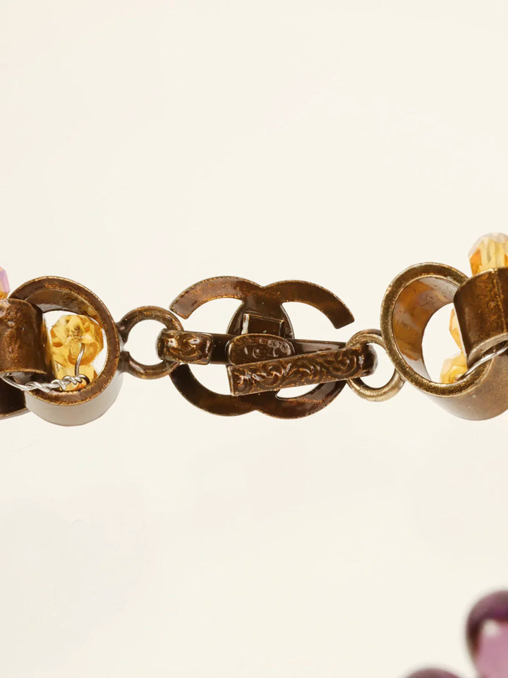 Chanel 1997 Made Color Stone Cc Mark Plate Braclet Purple/Yellow