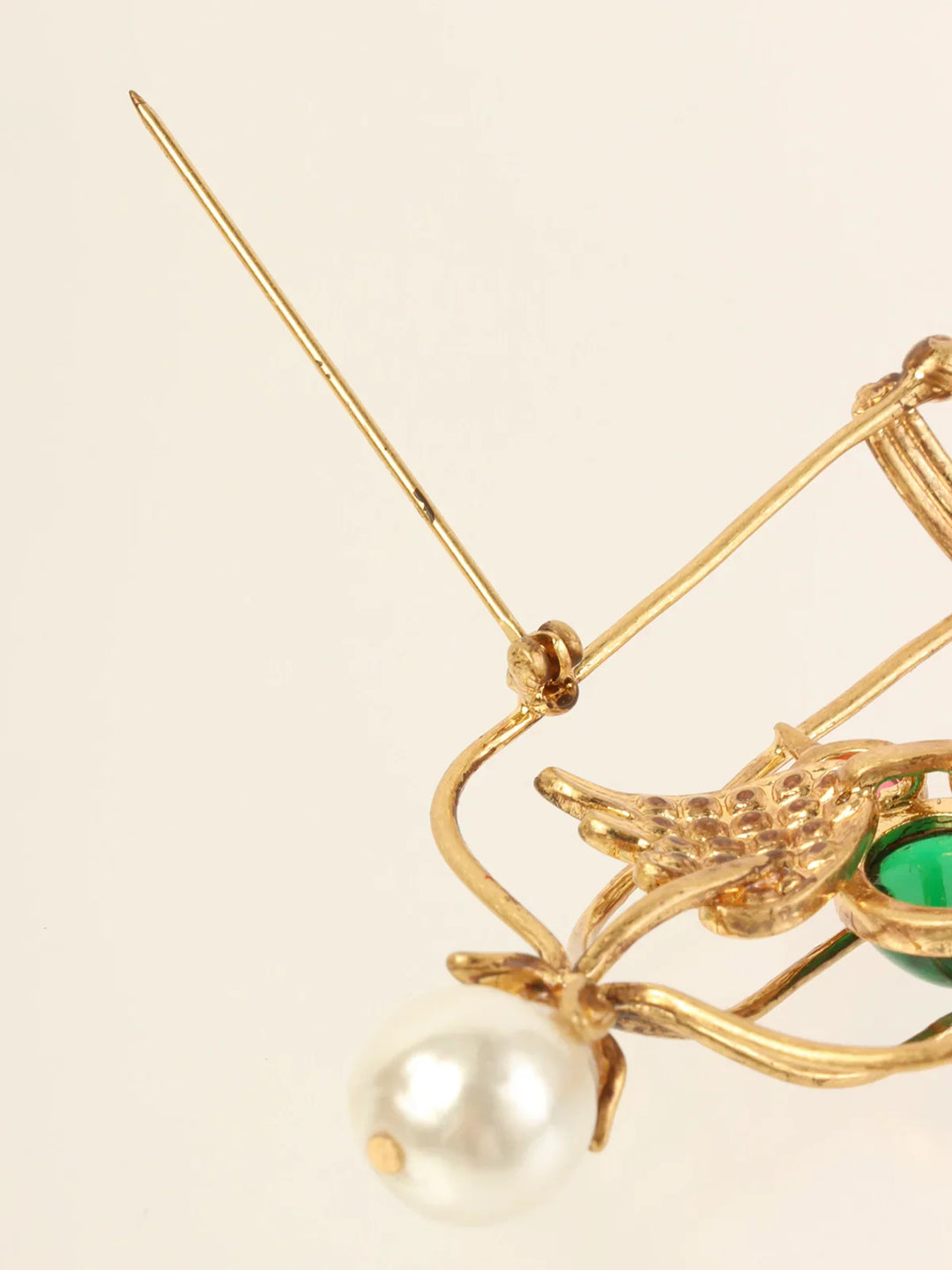 Chanel 1994 Made Gripoix Pearl Rhinestone Bird Cage Brooch Gold/Multi