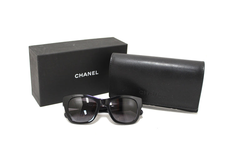 Top Quality Chanel Black Polarized Charms Pearl Square Sunglasses 5479A