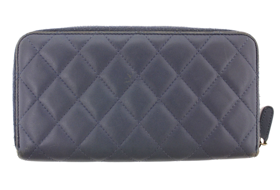 Top Quality Chanel Blue Quilted Lambskin Leather Zippy Wallet