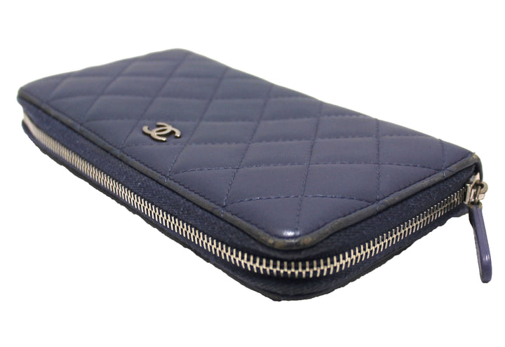 Top Quality Chanel Blue Quilted Lambskin Leather Zippy Wallet