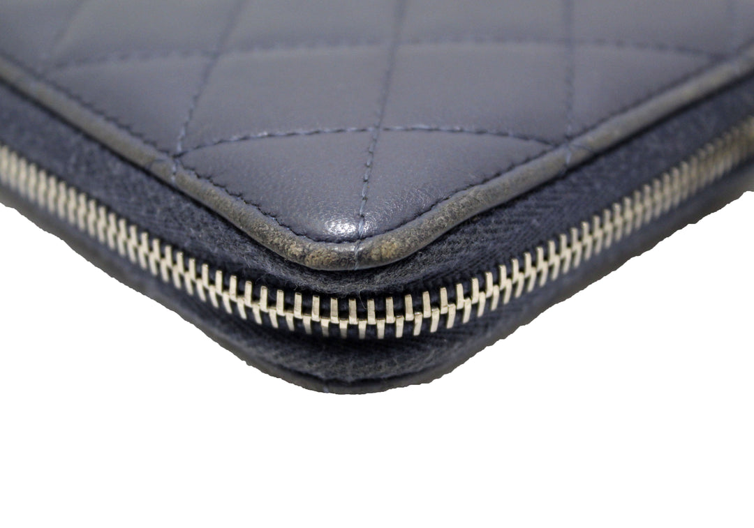 Top Quality Chanel Blue Quilted Lambskin Leather Zippy Wallet