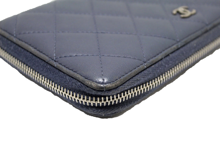 Top Quality Chanel Blue Quilted Lambskin Leather Zippy Wallet