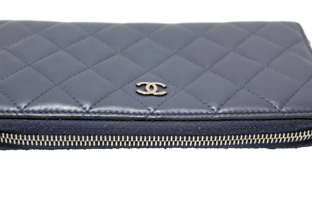 Top Quality Chanel Blue Quilted Lambskin Leather Zippy Wallet