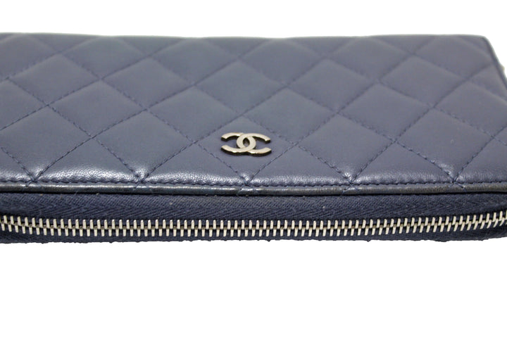 Top Quality Chanel Blue Quilted Lambskin Leather Zippy Wallet