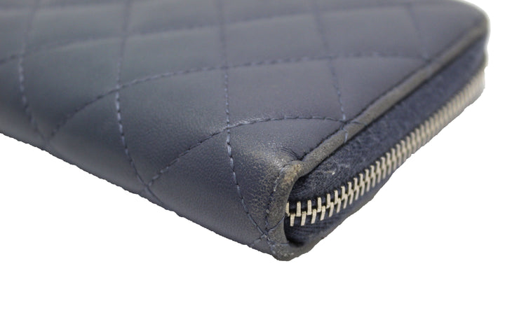 Top Quality Chanel Blue Quilted Lambskin Leather Zippy Wallet