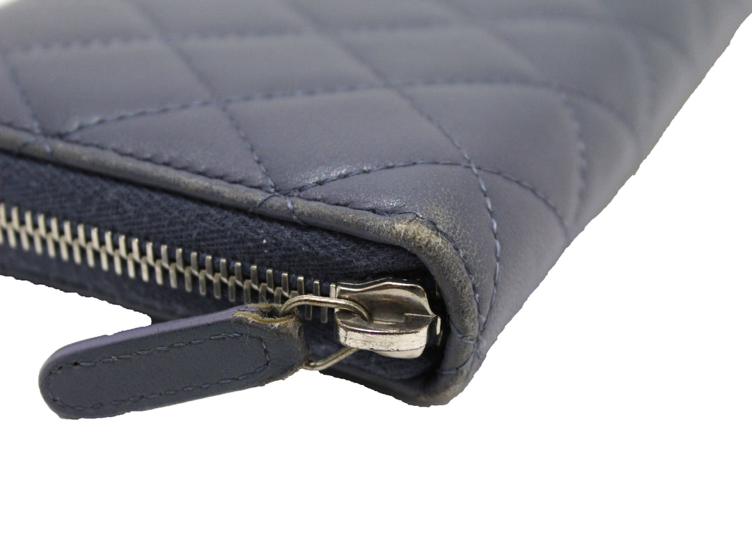 Top Quality Chanel Blue Quilted Lambskin Leather Zippy Wallet