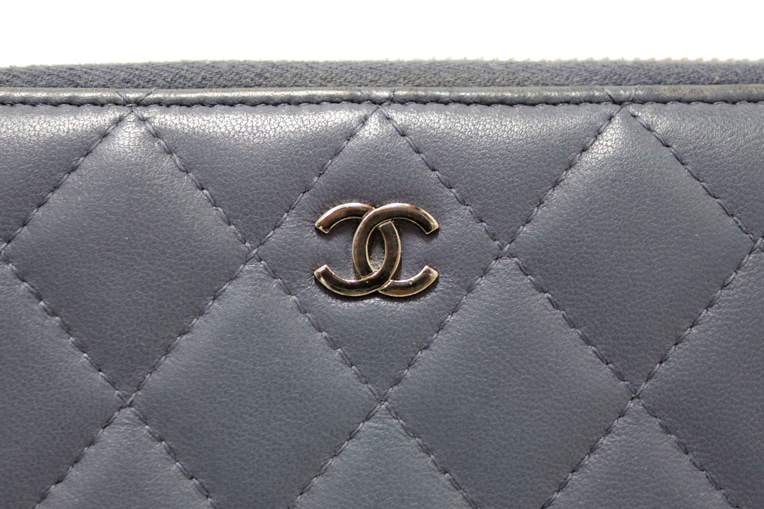 Top Quality Chanel Blue Quilted Lambskin Leather Zippy Wallet