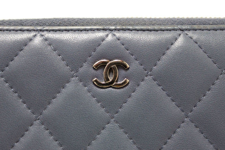 Top Quality Chanel Blue Quilted Lambskin Leather Zippy Wallet