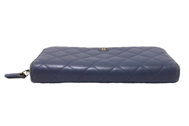 Top Quality Chanel Blue Quilted Lambskin Leather Zippy Wallet
