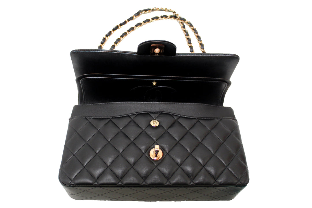 Top Quality Chanel Classic Black Quilted Lambskin Leather Classic Medium Double Flap Bag