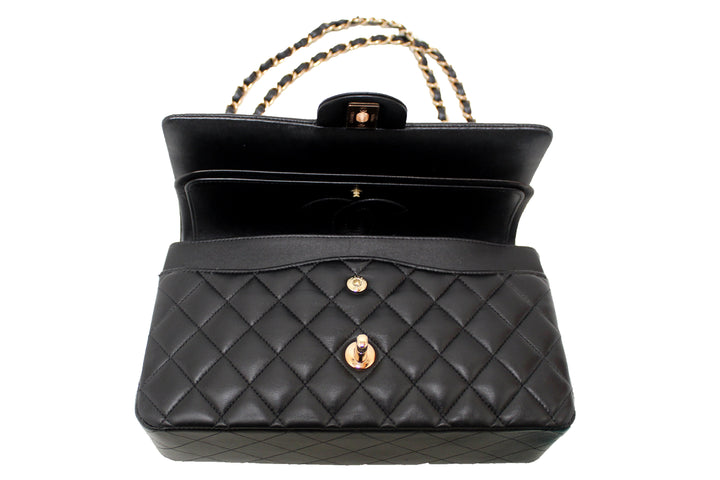Top Quality Chanel Classic Black Quilted Lambskin Leather Classic Medium Double Flap Bag