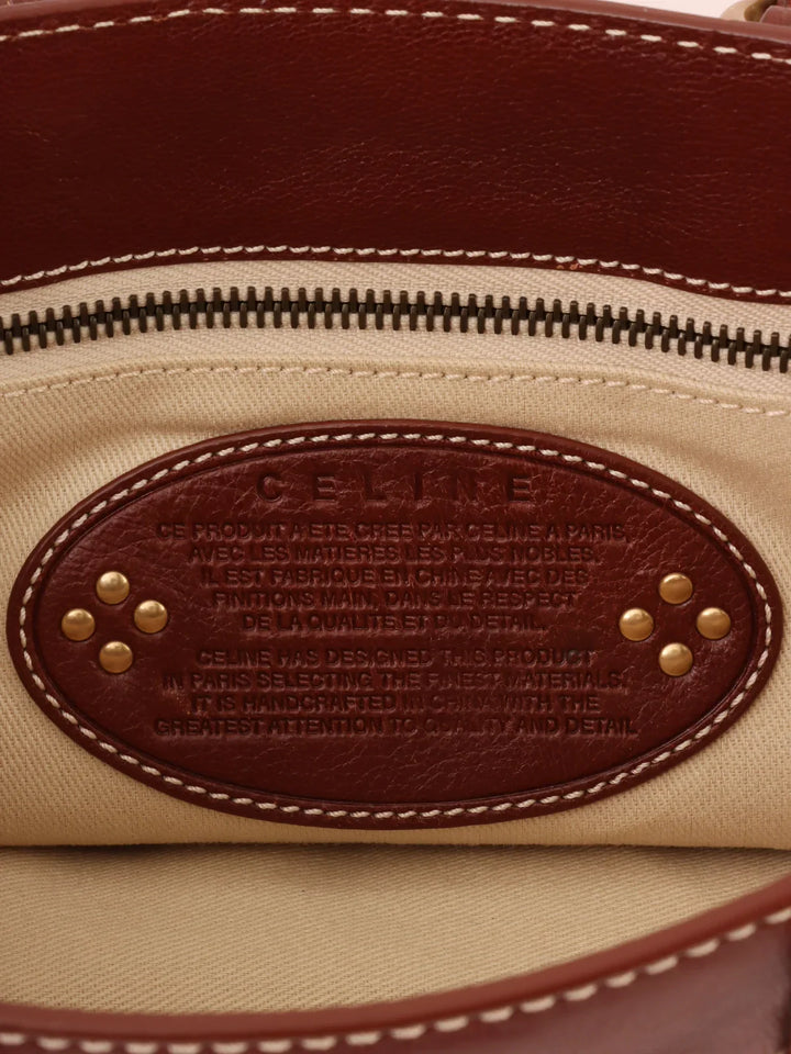 Celine C Macadam Pattern Logo Embossed Top Handle Bag Red/Brown