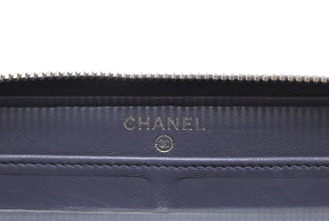 Top Quality Chanel Blue Quilted Lambskin Leather Zippy Wallet