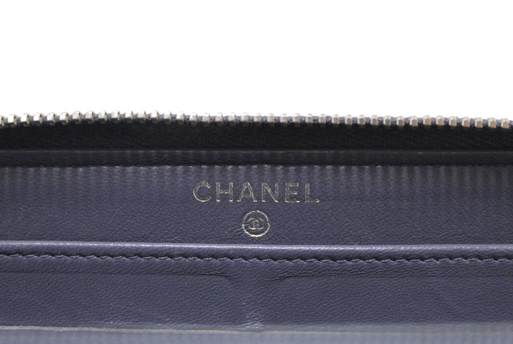 Top Quality Chanel Blue Quilted Lambskin Leather Zippy Wallet